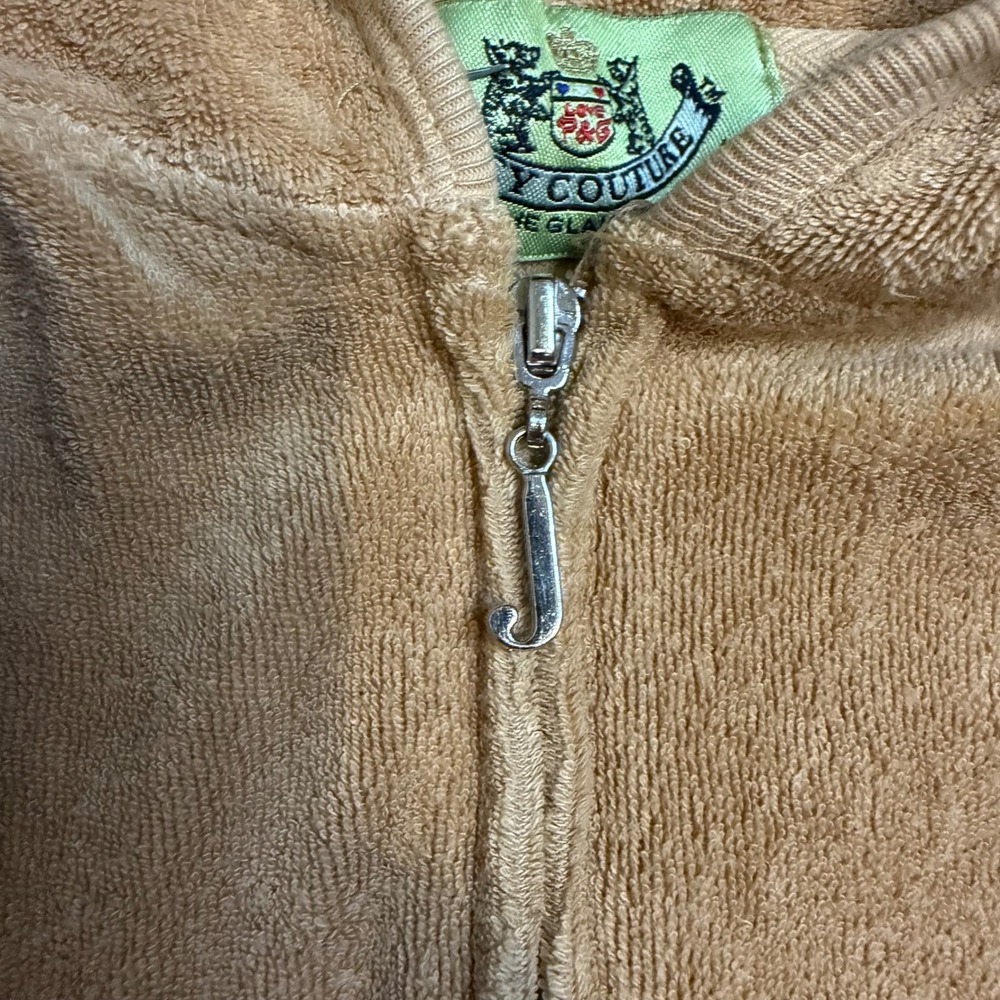 Juicy Couture Vintage Velour Zip Up Hoodie Tan Camel J Pull Y2K Made in USA L - Picture 4 of 6